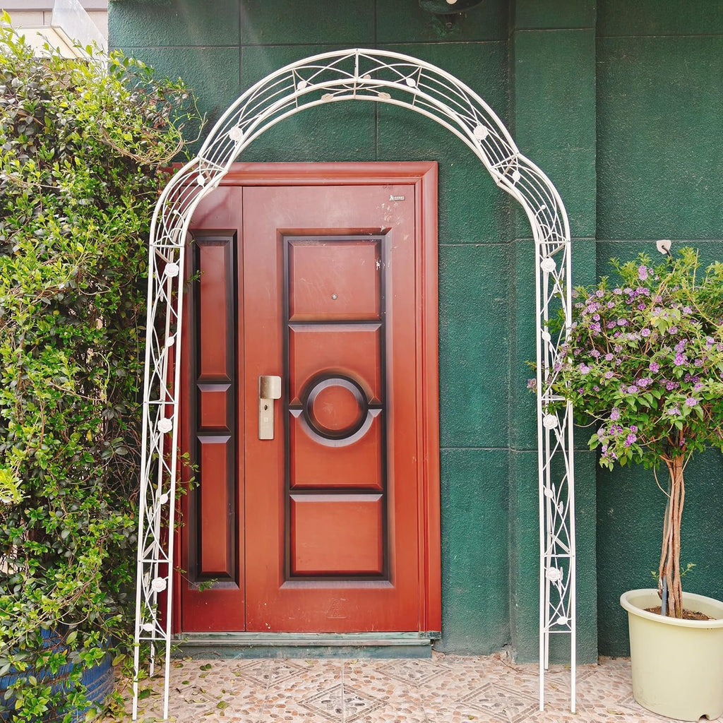 Metal Garden Arch 98.4" H Garden Arbor Trellis for Outdoor Climbing Plants Support Rose Lawn Tall Large Scale Event Arch(L, Cream White)