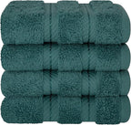 American Soft Linen Luxury Washcloths for Bathroom, 600 GSM 100% Cotton 4 Piece Turkish Wash Cloth Set, 13x13 in Soft Rags for Body and Face, Teal Washcloths