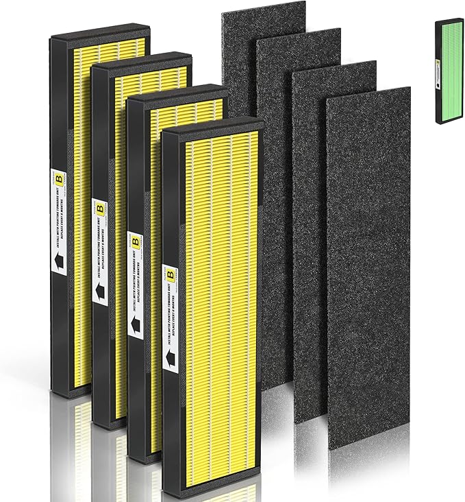 [PET FRIENDLY] AC4825 HEPA Filter B Replacement Compatible with Ger-mGuardian Filter Replace AC4820 AC4825 AC4300 CDAP4500 AC4850 AC4900 and More, 4x H13 HEPA w/ Activate Carbon+4x Extra Pre-Filters