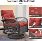 UDPATIO 3 Pieces Patio Furniture Set, Outdoor Swivel Rocker Patio Chairs Set of 2, All-Weather PE Wicker Glider Chairs with Thick Cushions and Glass Coffee Table，for Porch Deck Backyard Red