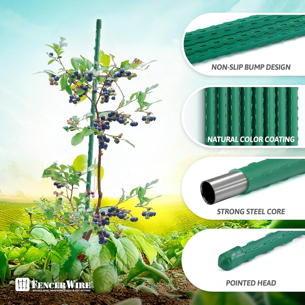 Fencer Wire 25 Pack of 5ft / 60 Inch Durable Metal Plant Supports Garden Stakes, Plant Stakes, Garden Poles for Outdoor & Indoor, Plant Support and Sticks for Tomato, Potted Plants, Beans, Cucumbers