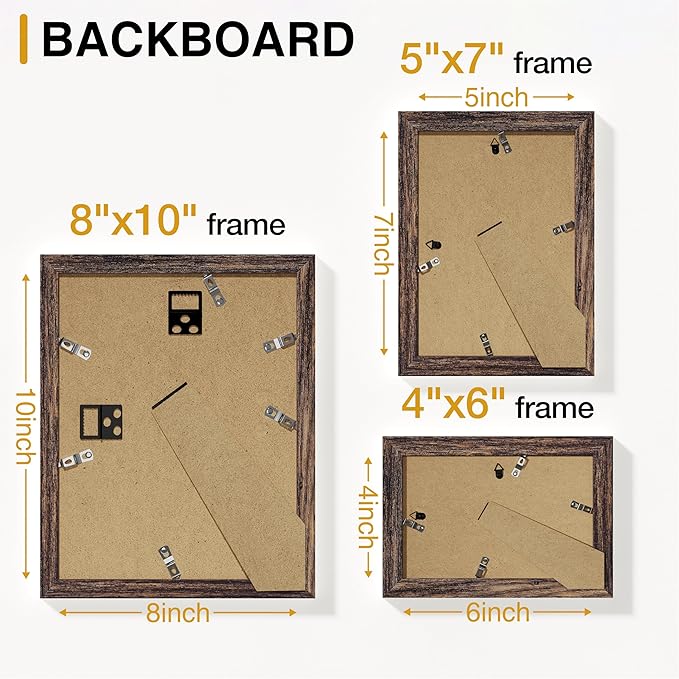 Vittanly 10 Pack Picture Frames Collage Wall Decor, Gallery Wall Frame Set for Wall or Tabletop Display, Engineered Wood and Shatter-resistant Plexiglass, Multi Sizes with 8x10, 5x7, 4x6 Frames, Brown