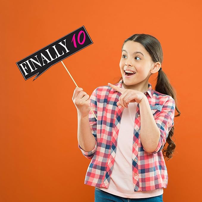 10th Birthday Photo Booth Party Props - 40 Pieces - Funny 10th Birthday Party Supplies, Decorations and Favors