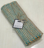 Chardin home Natural Jute Table Runner 13x36 Inch – Vintage Boho Rustic Table Decor – Handwoven Table Runner in Natural Jute and Aqua Turquoise – Farmhouse Dining or Console Table Accent
