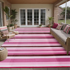 Outdoor Waterproof Rug 6'x9' Plastic Straw Rugs Washable Reversible Floor Mat Pink Stripe Carpet for Camping RV Deck Entryance Porch Picnic Balcony Beach Backyard