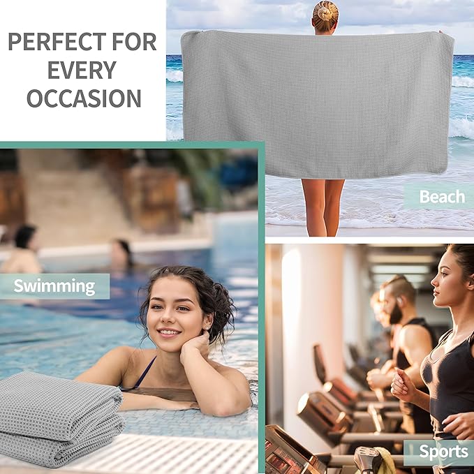 New Microfiber Waffle Bath Towels, 2 Pieces, Oversized, Soft, Absorbent, Fast Drying, Lint Free (Silver)