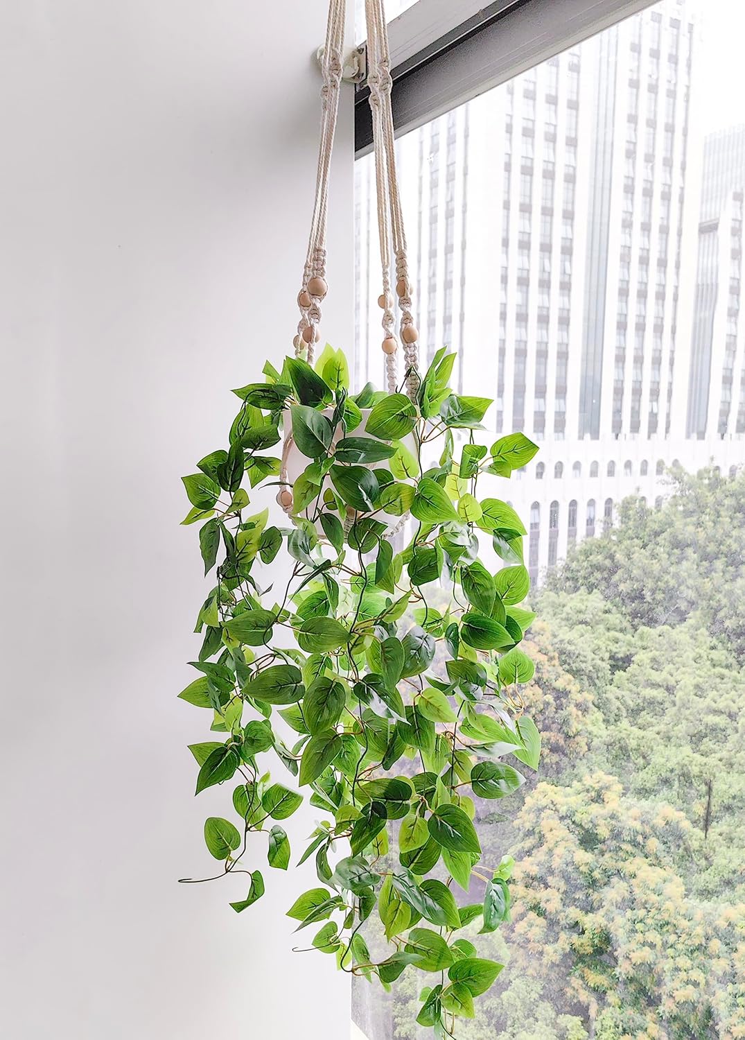 2 Packs Fake Hanging Plant with Pots for Home Decor Artificial Hanging Basket Plants Macrame Plant Hanger with Faux Vines Greenery for Bedroom Bathroom Room Wall Boho Decor Indoor Outdoor