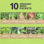 Organic Lettuce & Greens Seeds Variety Pack - 10 Individual Packs - 2026 Season - Buttercrunch, Arugula, Romaine, Kale and More! for Indoor & Outdoor Planting (Non-GMO, Certified Organic)