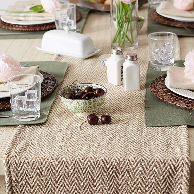 DII Woven Basic Tabletop Collection Chevron Table Runner, 15x72, Stone