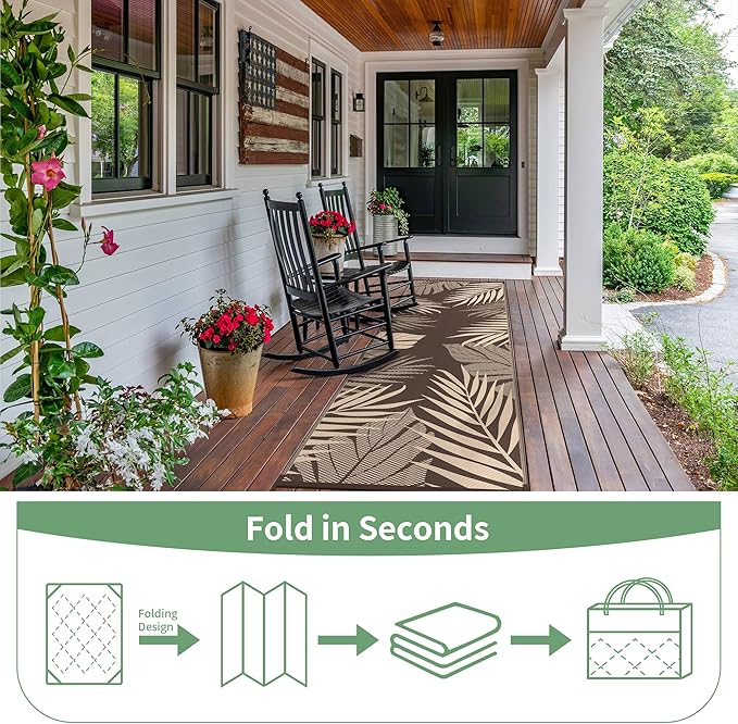 GENIMO Outdoor Rug 2.5' x 8' Waterproof for Patios Clearance, Reversible Outdoor Plastic Straw Camping Rug Carpet, Large Area Rugs Mats for RV, Camper, Deck, Balcony, Porch, Beach, Coffee&Beige