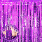 2 Pack Purple Tinsel Foil Fringe Curtains, Purple Party Decorations, Metallic Tinsel Party Streamers Backdrop for Halloween Mermaid Bachelorette Graduation Party Decorations