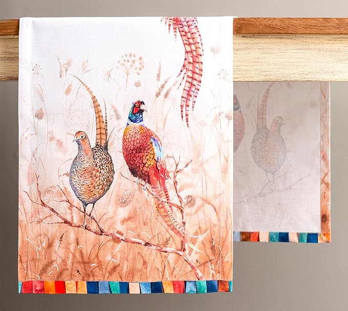 Maison d' Hermine Table Runner 100% Cotton Single Layer Table Runners 36 inches Long for Thanksgiving Christmas Decorations Home Kitchen Dining Party Wedding (Faisan D'Automne, 14.5" x 36")