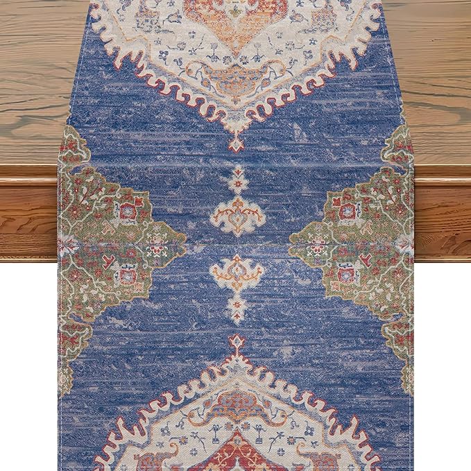Snycler Table Runner Boho Table Runners Vintage Elegant Farmhouse Table Center Linen Decor for Home Dining Party Entrance (13x48 Inch) Navy Blue