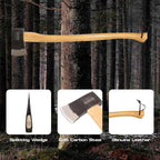 Prandi Axes Yankee C45 Forged Carbon Steel Hatchet - Hickory Handle with Leather String - Ideal for Firewood, Splitting, and Chopping - 35.43" L x 7.95" W, 1800g Head 3.086.18.TH