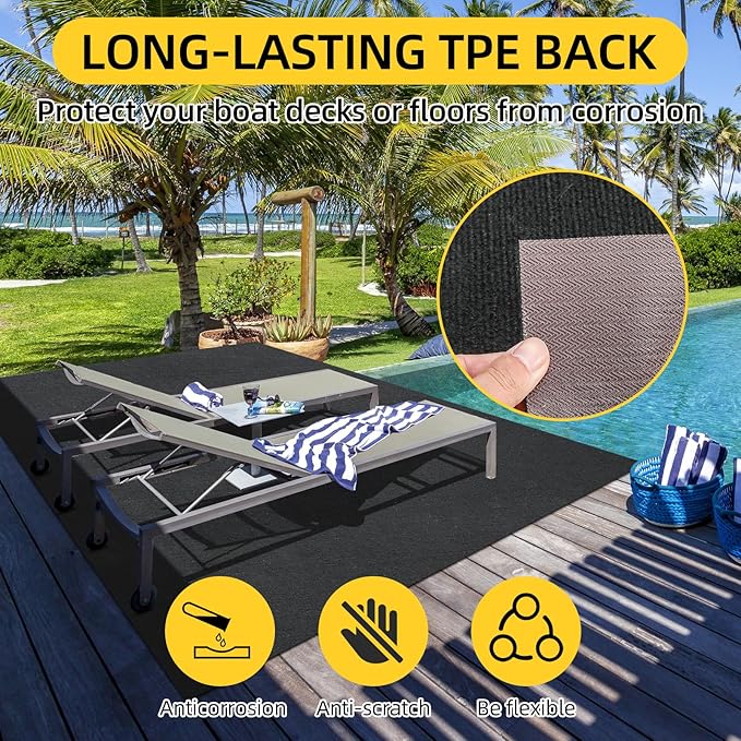Marine Carpet, 5 FT x 15 FT Black Indoor/Outdoor Rug 0.2" Thick TPE Backed Non-Slip Boat Carpet Roll for Home, Patio, Porch, Deck