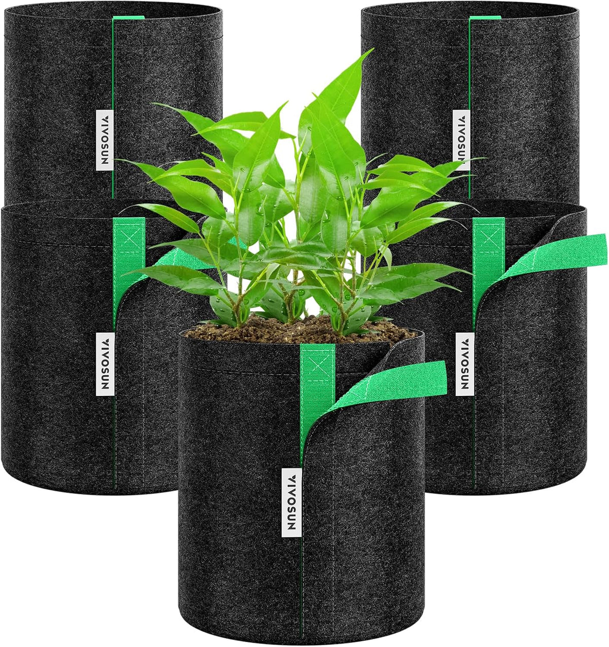 VIVOSUN 5-Pack 1 Gallon Grow Bags, Fabric Pots with Self-Adhesion Sides for Transplanting