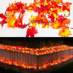 Fall Decor Thanksgiving Decorations for Home Lighted Fall Leaves String Lights, 11FT Thanksgiving Lighted Fall Leaf Garland Lights, 50 Orange Bulbs Lighted Fall Garland with Lights Plug in Outdoor
