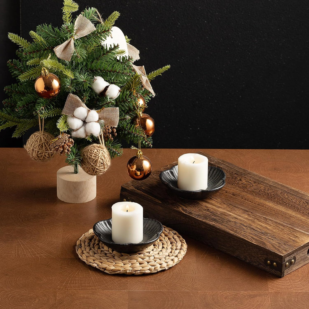 Ceramic Pillar Candle Holder, Incense & Tealight Tray, Black | Ceramic pillar candle holder for tealights, incense, and palo santo. Easy to clean. Ideal for home decor and aromatherapy.
