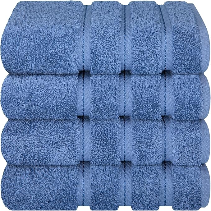 American Soft Linen Luxury Hand Towels for Bathroom, 600 GSM 100% Cotton Turkish 4 Piece Hand Towel Set, 600 GSM Hand Face Towels for Kitchen, Electric Blue Hand Towels