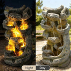 7-Tier Cascading Outdoor Fountain with LED Lights, 37.2" H Fountains and Waterfalls Realistic Tree Trunk for Garden, Patio, Yard Decor