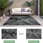Outdoor Rug 6’x9’ Waterproof for Patio Clearance, Reversible Indoor Outdoor Plastic Straw Camping Rug Carpet, RV Mat, Large Area Rug for Deck, Backyard, Balcony, Porch, Beach, Black & Grey