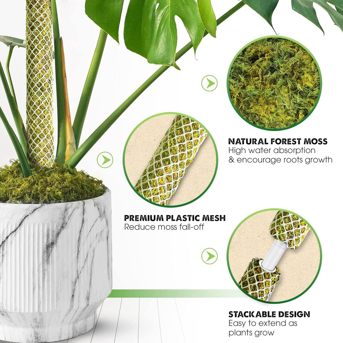 DUSPRO Stackable Mesh Moss Pole for Plants Monstera Potted Plant Stakes for Indoor Plants Extendable Plant Pole Moss Sticks for Plants Climbing Vine Supporting Monstera Trellis 2Pack 22''