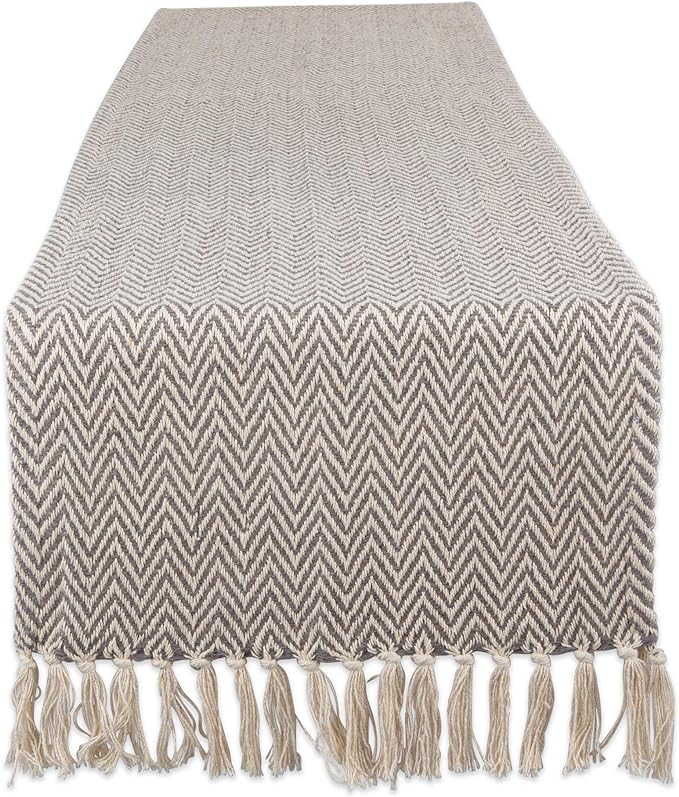 DII Woven Basic Tabletop Collection Chevron Table Runner, 15x72, Gray