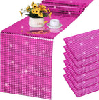 Durony 6 Pack Disco Table Runner 11 x 108 Inch Mirror Hot Pink Glitter Foil With Sparkle Sequin for Bachelorette, 70s, Cowgirl Party Decorations