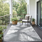 Outdoor Rug 8’x10’ Waterproof for Patio Clearance, Reversible Indoor Outdoor Plastic Straw Camping Rug Carpet, RV Mat, Large Area Rug for Deck, Backyard, Balcony, Porch, Beach, Grey & White