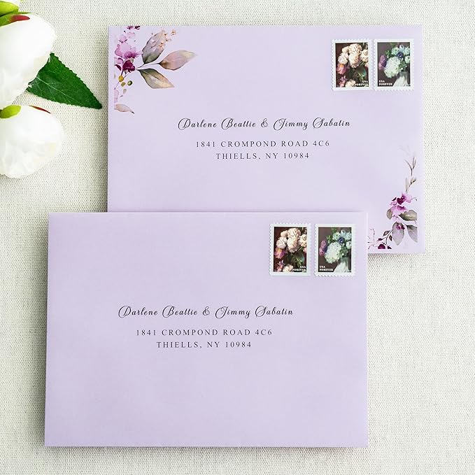 PONATIA 50 Pieces 5x7 Envelopes, Lilac A7 Envelopes Self Seal for Weddings, Invitation Cards, Photos, Postcards, Greeting Cards Mailing, Baby Shower, Graduation, Christmas Gift Cards
