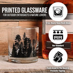 Black Lantern Whiskey Glass Set - Forest Landscape Old Fashioned Low-Ball Glasses - Drinking Glasses - Rock Glasses and Kitchen Glasses for Nature Lovers - Two Premium 11oz. Glasses