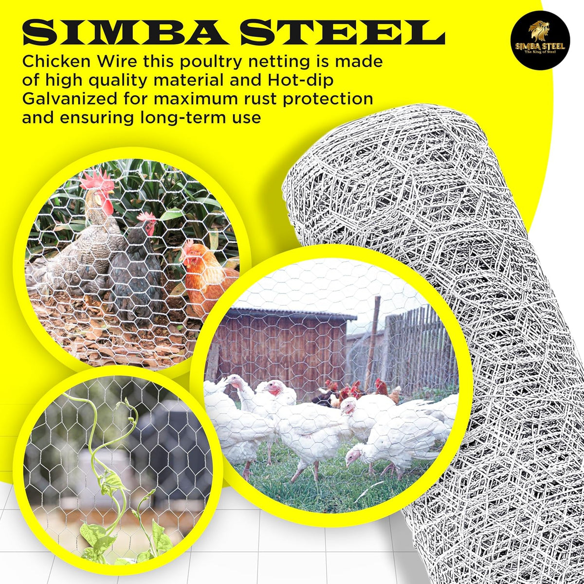 Chicken Wire 72 in x 100 FT x 2” Mesh x 20GA | Poultry Wire Netting | Hot Dipped Galvanised | Hexagonal Galvanized Mesh for Chicken Coop, Rabbit Cage, Fence Barrier PM72x100x2