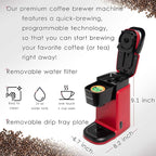 Mixpresso Single Cup Coffee Maker, Personal Single Serve Coffee Brewer Machine, Compatible with Single-Cups, Quick Brew Technology, One Touch Function Red Coffee Maker, 12oz One Cup Coffee Maker