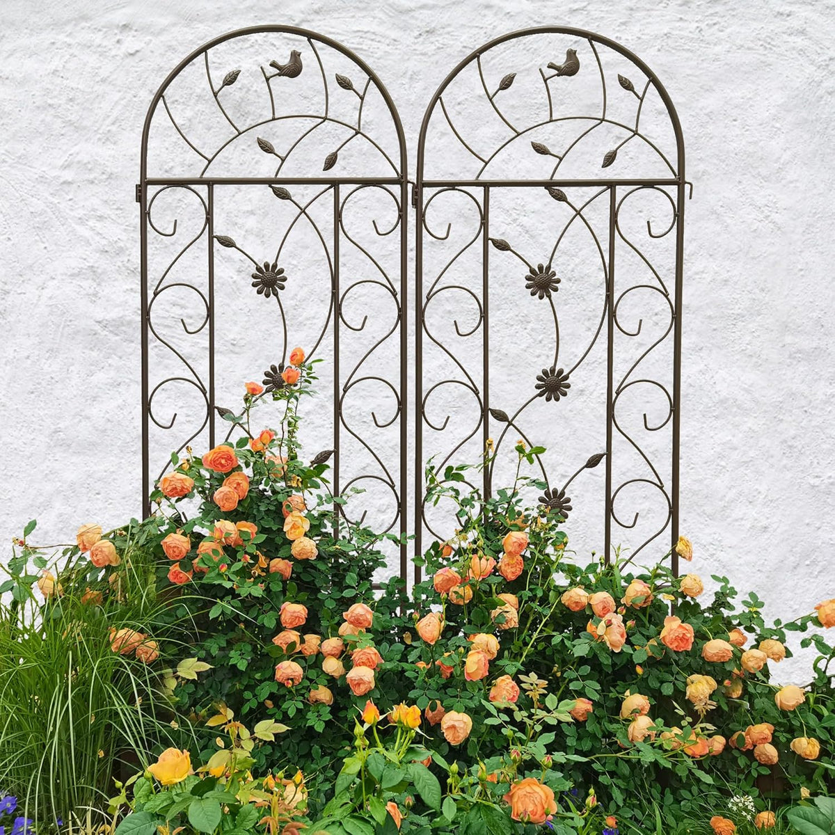 Metal Garden Trellis Rustproof Trellis for Climbing Plants Outdoor Flower Support Bird Deco (Brown-4 Pack, 86.7"x19.7")