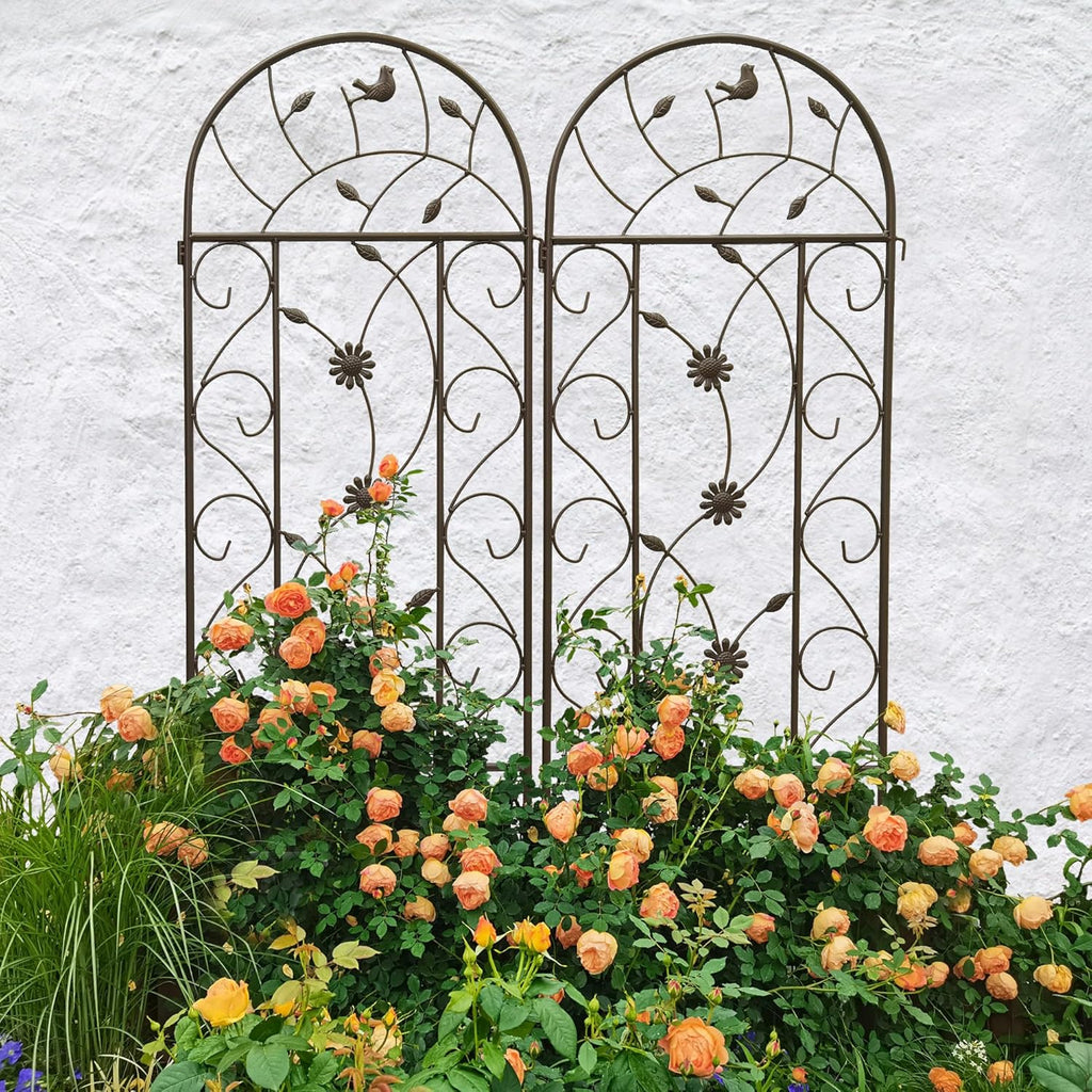 2 Pack Metal Garden Trellis 86.7" Tall Outdoor Climbing Plant Support for Roses, Flowers, Rustproof Durable Black Galvanized Tube, Lawn Garden Fence Decor Screen (2, Brown-86.7" H)