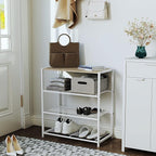 Yusong Shoe Rack Organizer, 4 Tier Industrial Shoe Storage Shelf for Closet Entryway, Narrow Sturdy Metal Shoe Shelves, White