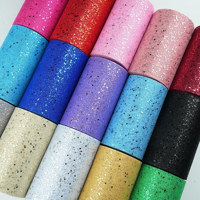 Glitter Tulle Rolls, 6” by 50 Yards (150FT) Sparkling Tulle Spool Ribbon Sequin Tulle Netting Fabric for Tutu Skirt Wedding Birthday Baby Shower (Green)