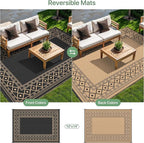 GENIMO Outdoor Rug Waterproof 10'x14' for Patio, Foldable Reversible Plastic Straw Carpet for Travel Trailers, Outside Area Mat for Rv, Deck, Picnic, Porch, Camper, Balcony, Beach, Black & Brown