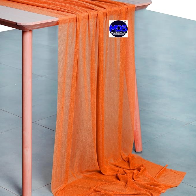 MDS 2 Pack 14ft Chiffon Table Runner 29 x 170 Inches Sheer Wedding Runner Romantic Rustic Table Runner for Wedding Decorations, Birthday Parties, Bridal Shower Party Arch Decor - Orange