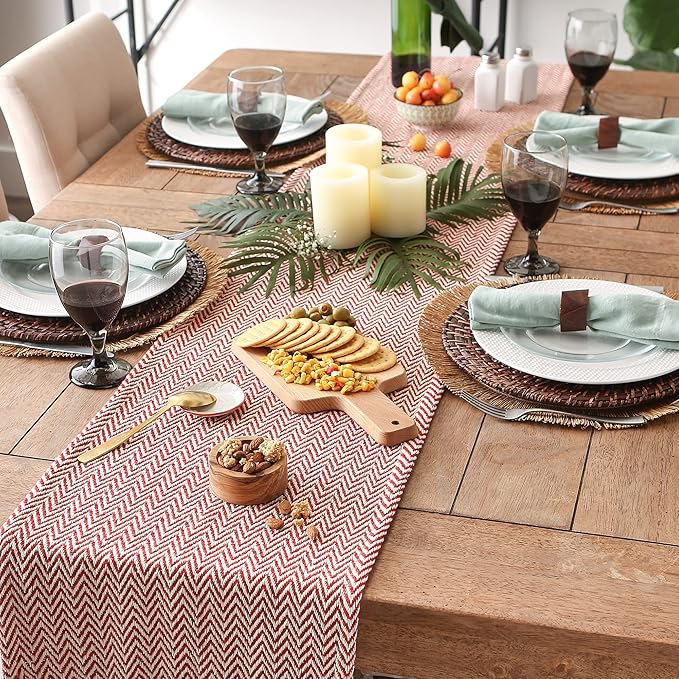 DII Woven Basic Tabletop Collection, Chevron Table Runner, 15x108, Barn Red