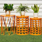 Y&M Set of 3 Stacking Coffee Table for Living Room, Patio Side Table,Indoor End Tables for Bedroom, Outdoor Decorative Garden Stool with Heavy Duty Metal Frame Modern Industrial Decor - Orange