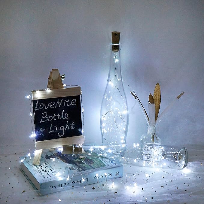 Wine Bottle Lights with Cork, 12 Pack Battery Operated 12 LED Cork Shape Silver Wire Colorful Fairy Mini String Lights(No Bottles) for DIY, Party, Christmas, Wedding Decor (Cool White)