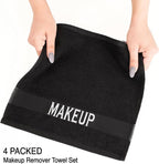American Soft Linen, Makeup Remover Face Cloth, 100% Cotton Makeup Towels, 4 Packed Face Towels, 12x12 inches, Black