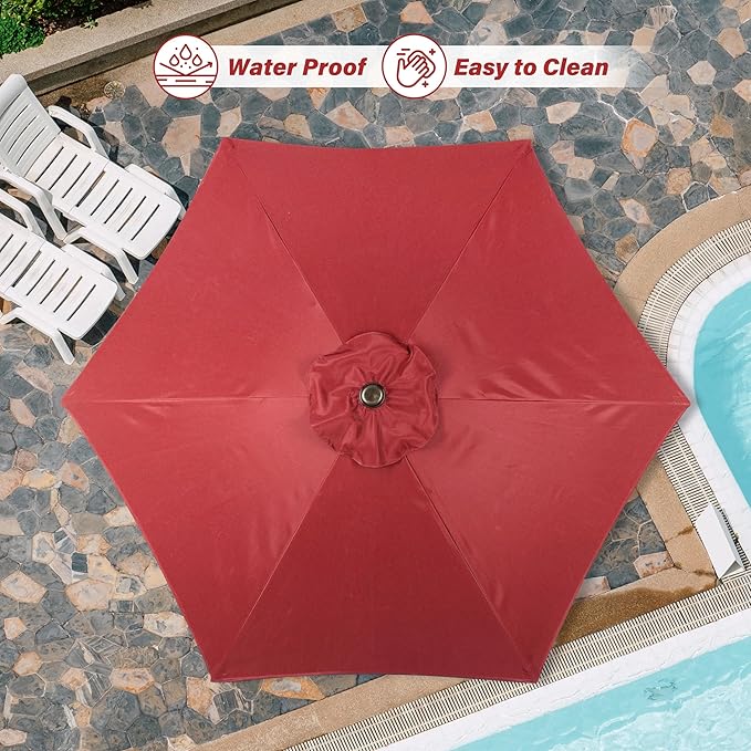 HealSmart 7.5ft Patio Umbrella with Push Button Tilt/Crank, Outdoor Table Market Yard Umbrella, 6 Sturdy Ribs for Garden, Deck, Backyard, Pool