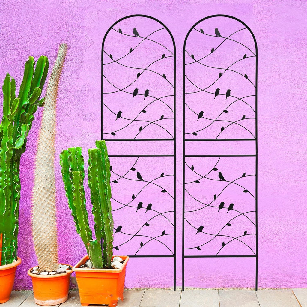 Metal Garden Trellis Rustproof Trellis for Climbing Plants Outdoor Flower Support Bird Deco (Black-2 Pack, 71"x19.7")