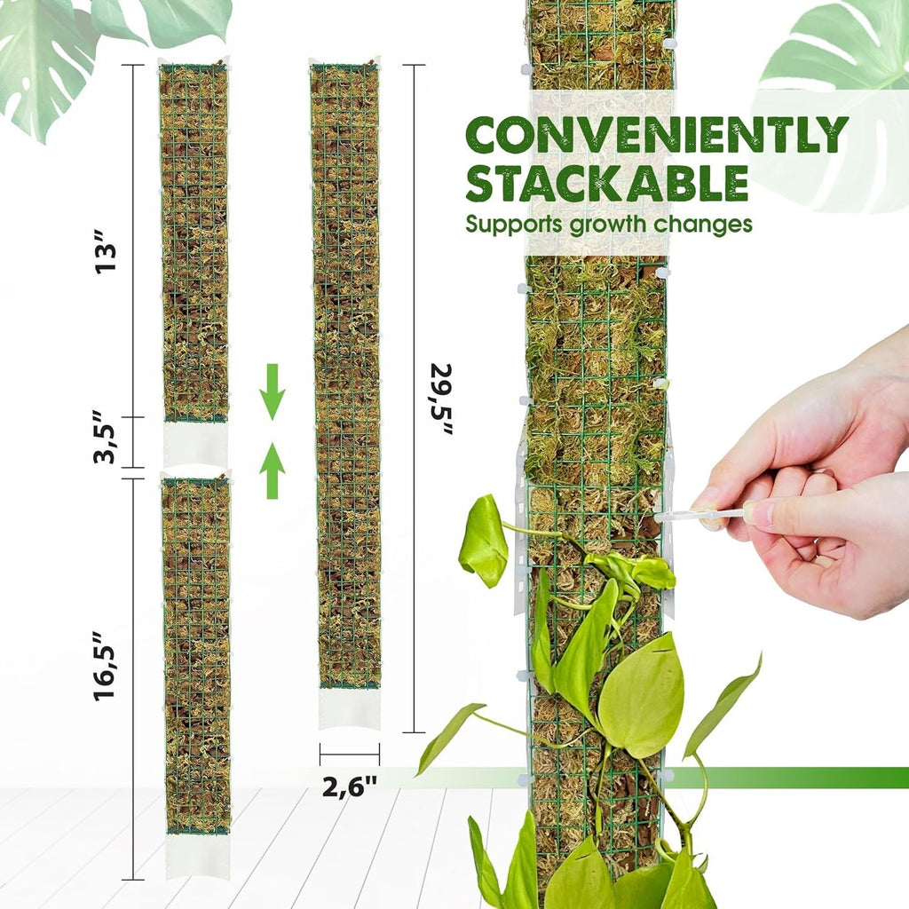 DUSPRO D-Shaped Plastic Moss Poles for Climbing Plants Monstera Stackable Moss Pole for Plants Moss Plant Pole Handmade Moss Stick for Indoor Plants Grow Upward 2 Pack 16.5 inches