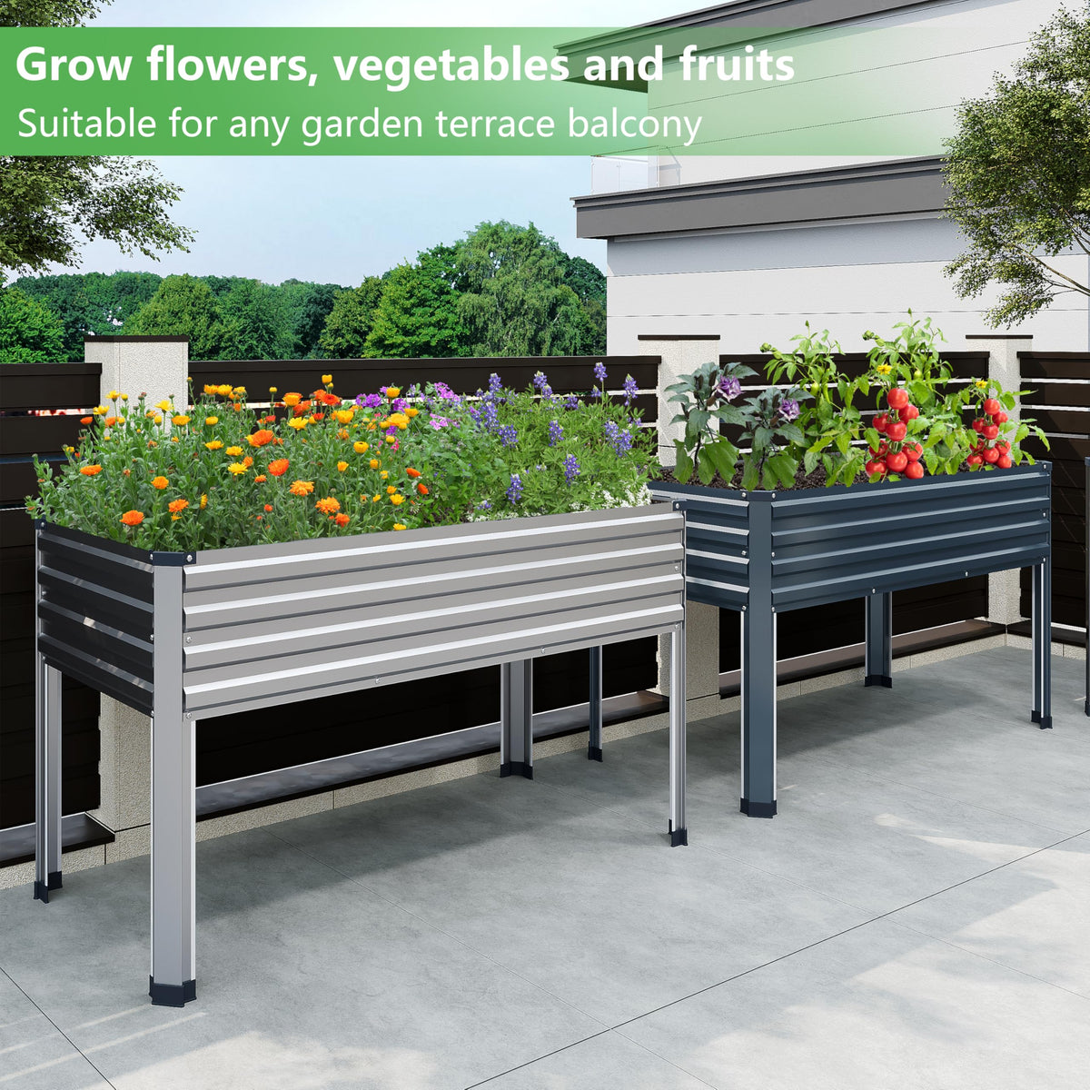 DIIYIV Galvanized Raised Garden Bed with Legs,2PCS 48×24×30in Elevated Planter Box for Backyard,Outdoor Garden, Patio, Balcony, 350lb Capacity,Silver