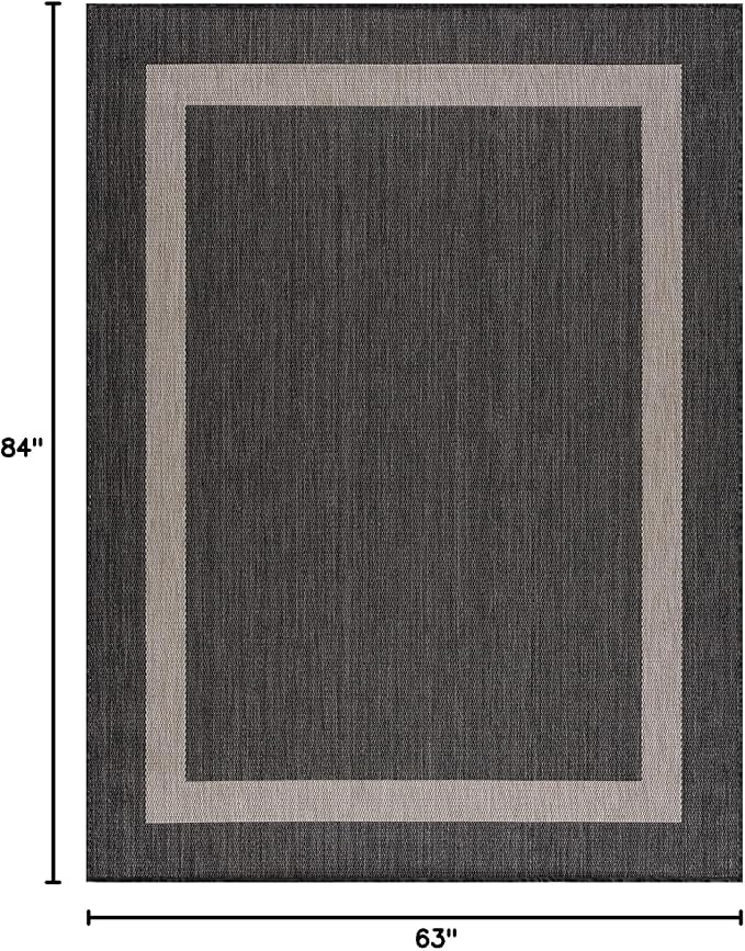 CAMILSON Outdoor Rug 6x9,Modern Outside Rugs for Patios Porches Waterproof Durable Washable Non-Shedding, Easy-to-Clean Indoor Outdoor Area Carpet (6 x 9, Bordered - Dark Gray/Light Gray)