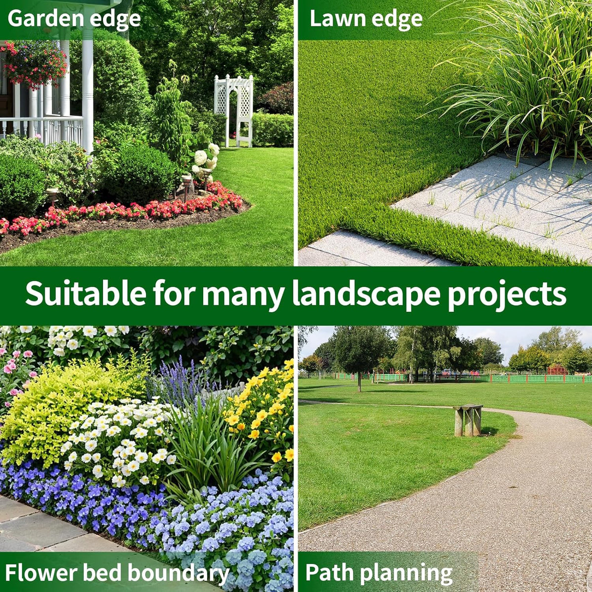 4 in x 164 Ft Garden Landscape Edging, No Dig Garden Edging Border Kit with 300 Pcs Spikes for Flower Bed Lawn Yard Grass Black
