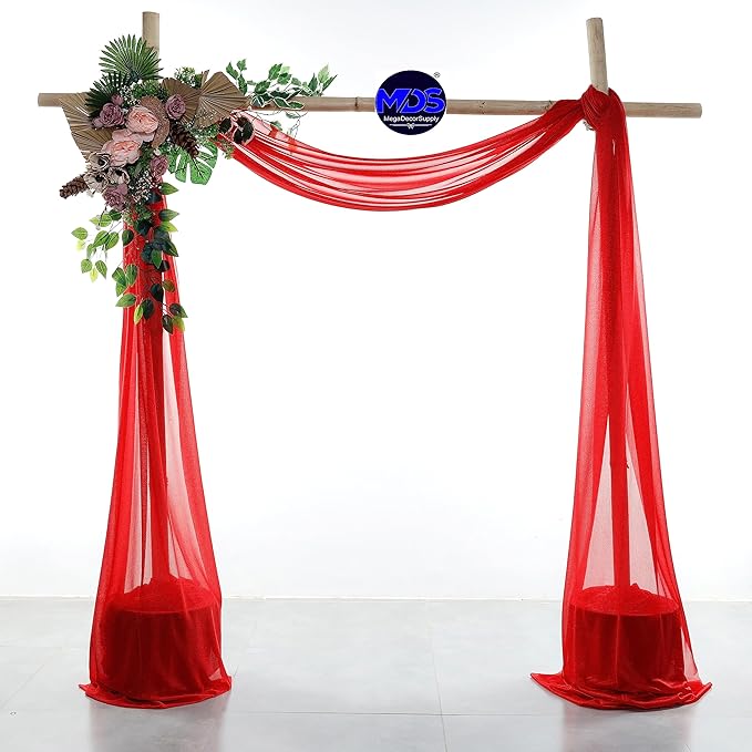 MDS Halloween Chiffon Draping Fabric - 1 Panel, 30" Wide x 20ft Long - Sheer Spooky Arbor & Canopy Drapery for Haunted House Backdrops, Party Ceilings, DIY Costumes & Themed Events - Red